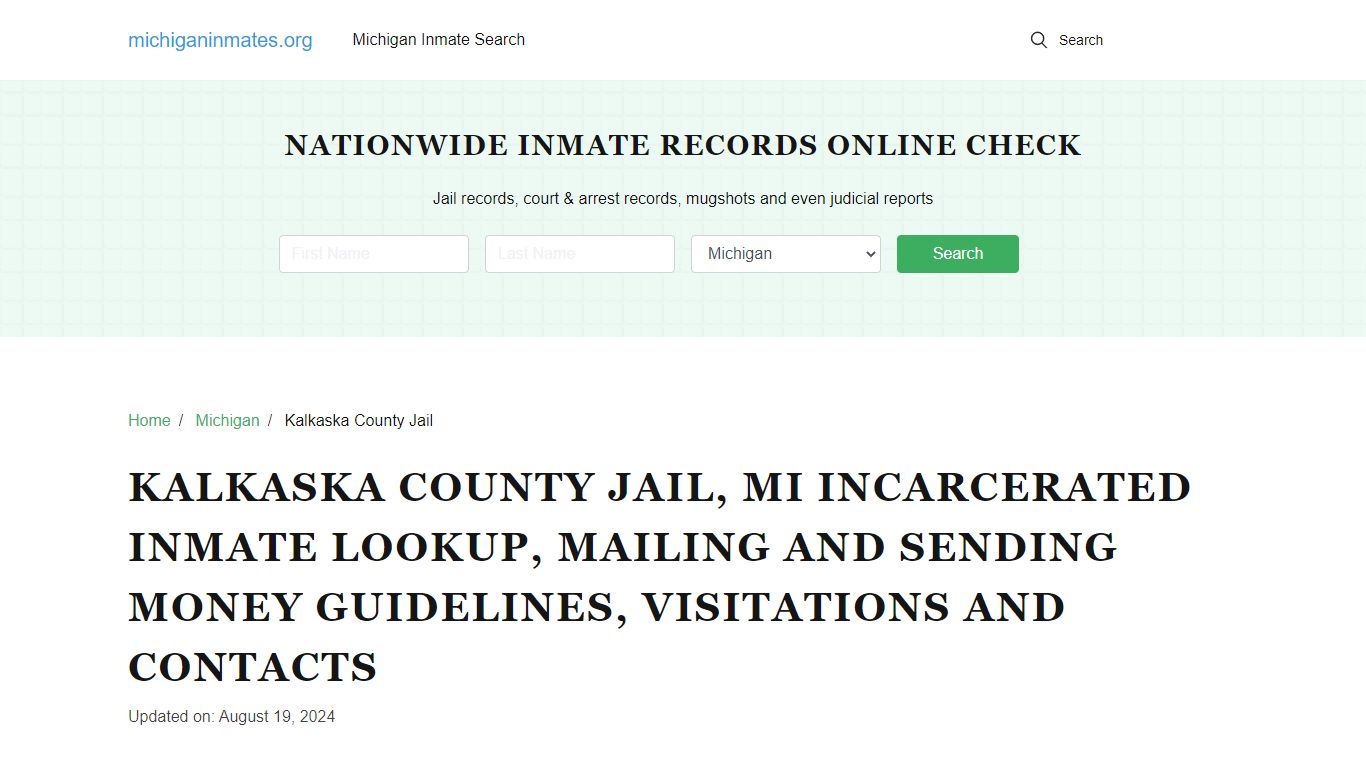 Kalkaska County Jail, MI: Offender Locator, Visitation & Contact Info